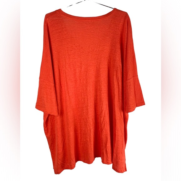 Eileen Fisher top linen v neck short sleeve oversized hi lo notched hem nubby - Picture 2 of 5